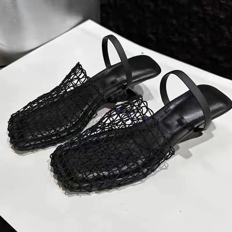 Strange Style Square Toe Women Slippers Air Mesh Height Increasing Fashion Solid Summer Outwear  Women Shoes 2025 New Arrivals