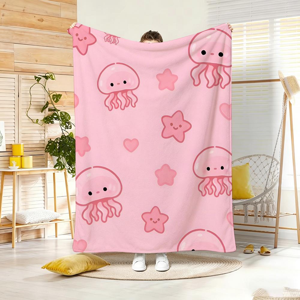 Pastel Underwater Cute Jellyfish Throw Lightweight 240G Flannel Blanket Soft Skin-Friendly For Summer Cooling