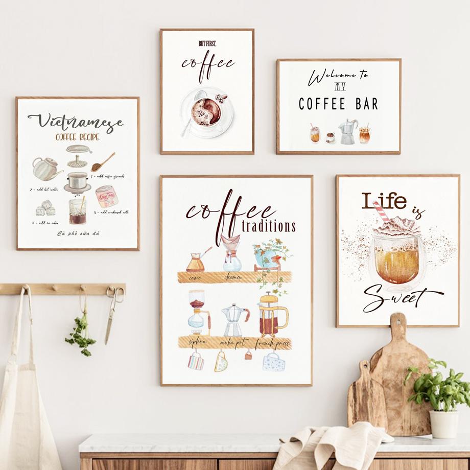 Nordic Food Coffee Beans Bean Grinder Modern Wall Art Canvas Painting Nordic Posters And Prints Wall Pictures Cafe Kitchen Decor