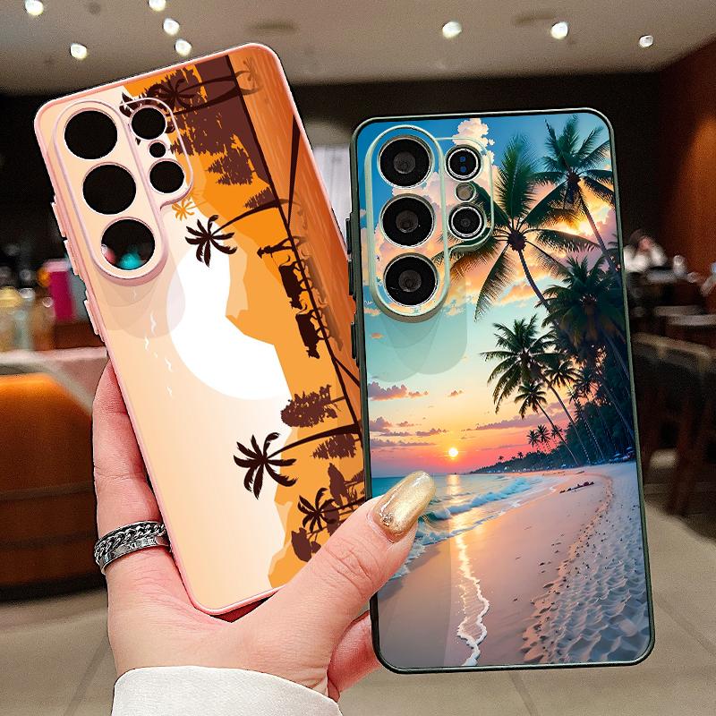 Seaside Coconut Tree Pattern Phone Case For Samsung Galaxy S26 S25 Ultra Edge S24 s23 FE A57 A17 A56 A37 A16 A55 Magnetic Cover