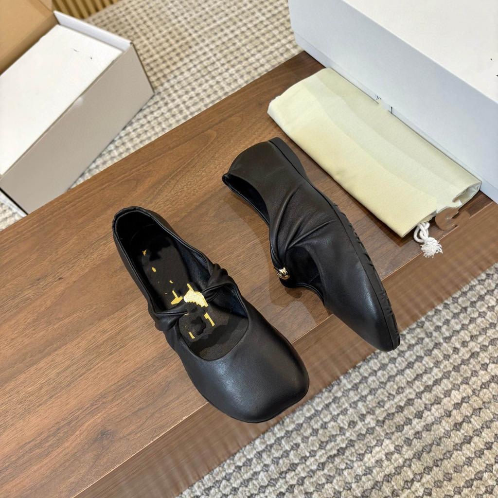 Grape Mother Same Kink Small Gold Buckle Fashionable Apple Head Soft Waxy Flat-soled Single Shoes Women's French Retro Ballet Shoes