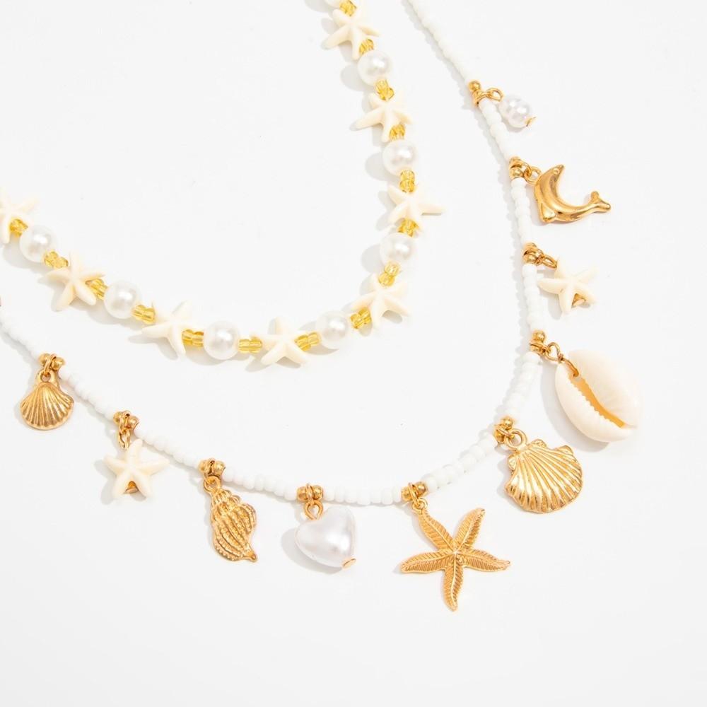 Starfish Mold Necklace Chain Imitation Pearl Shell Pendant Holiday Decor Island Vacation