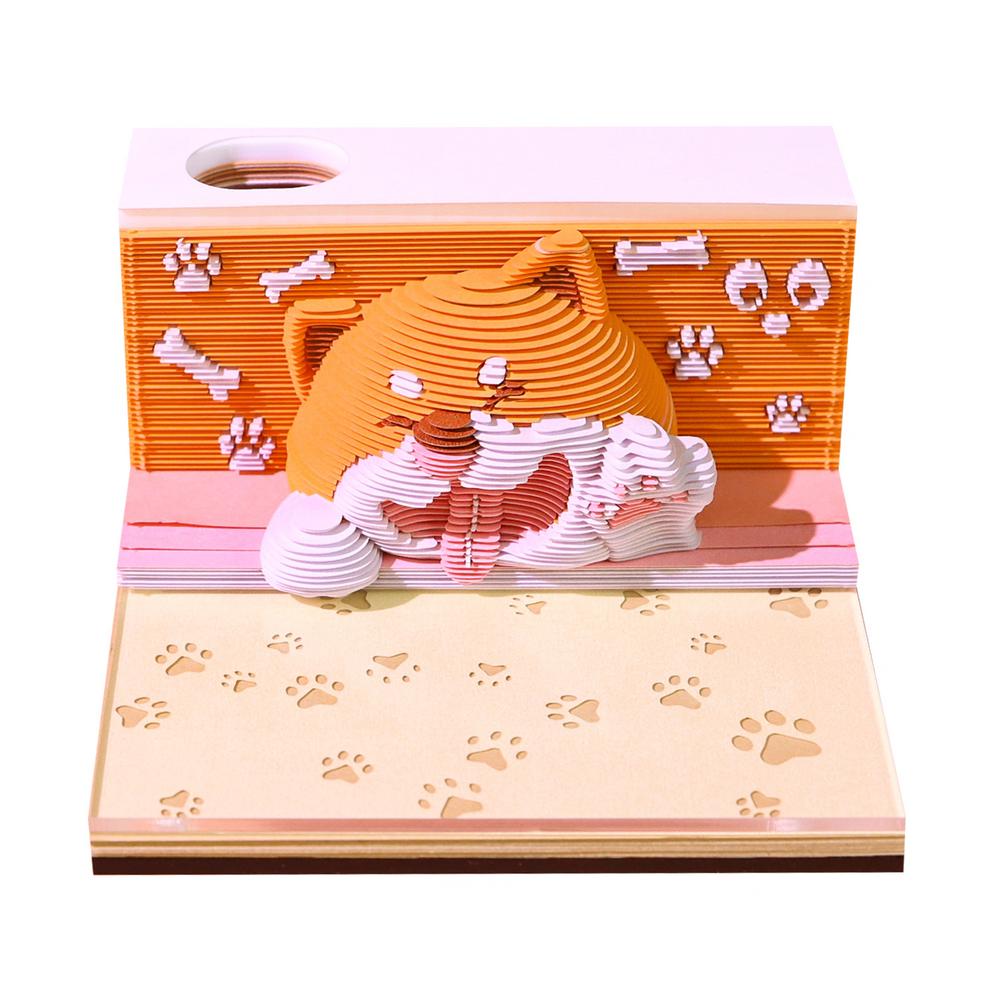 

3D Sticky Notes Of Cute Corgi Dog Panoramic Paper Sculpture Calendar Craft Notepad Memo Pad Block Notes Paper Decor Xmas Gift