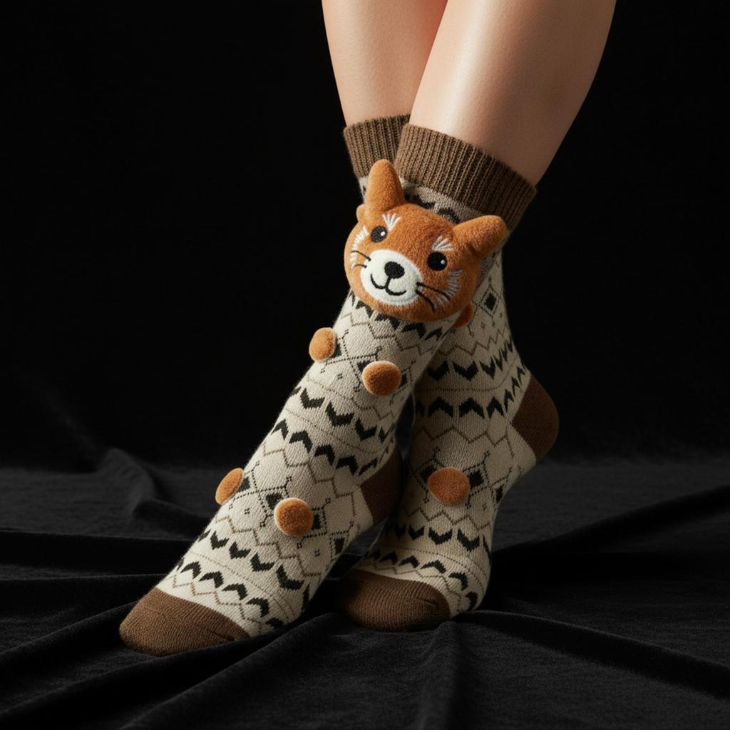 Stylish Plush Crochet Cute Personalized Warm Animal Socks