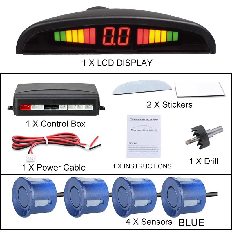 New LED Parking Sensor System Backlight Parktronic Monitor Display Kit Backup Detector Assistant 4 Probes