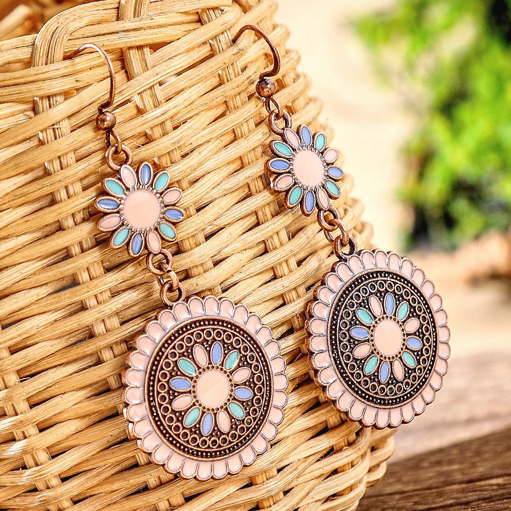 Bohemian Sunflower Earrings for Women, Colorful Holiday Style Hypoallergenic Statement Jewelry