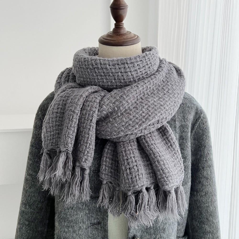 Solid Color Winter Cashmere Scarf Waffle Pashmina Shawl Wrap New Wool Scarves Gifts