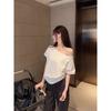 New Black One Shoulder Short Sleeve T-Shirt Women's Summer Pure Desire Loose Chic Top