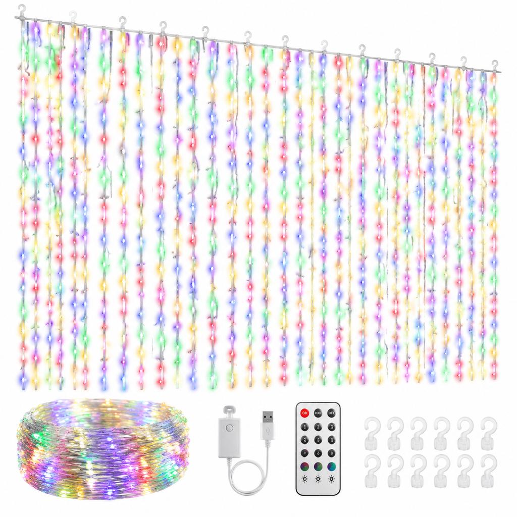 LED Curtain Lights Copper Wire USB Powered Remote Control Timer IP68 Waterproof