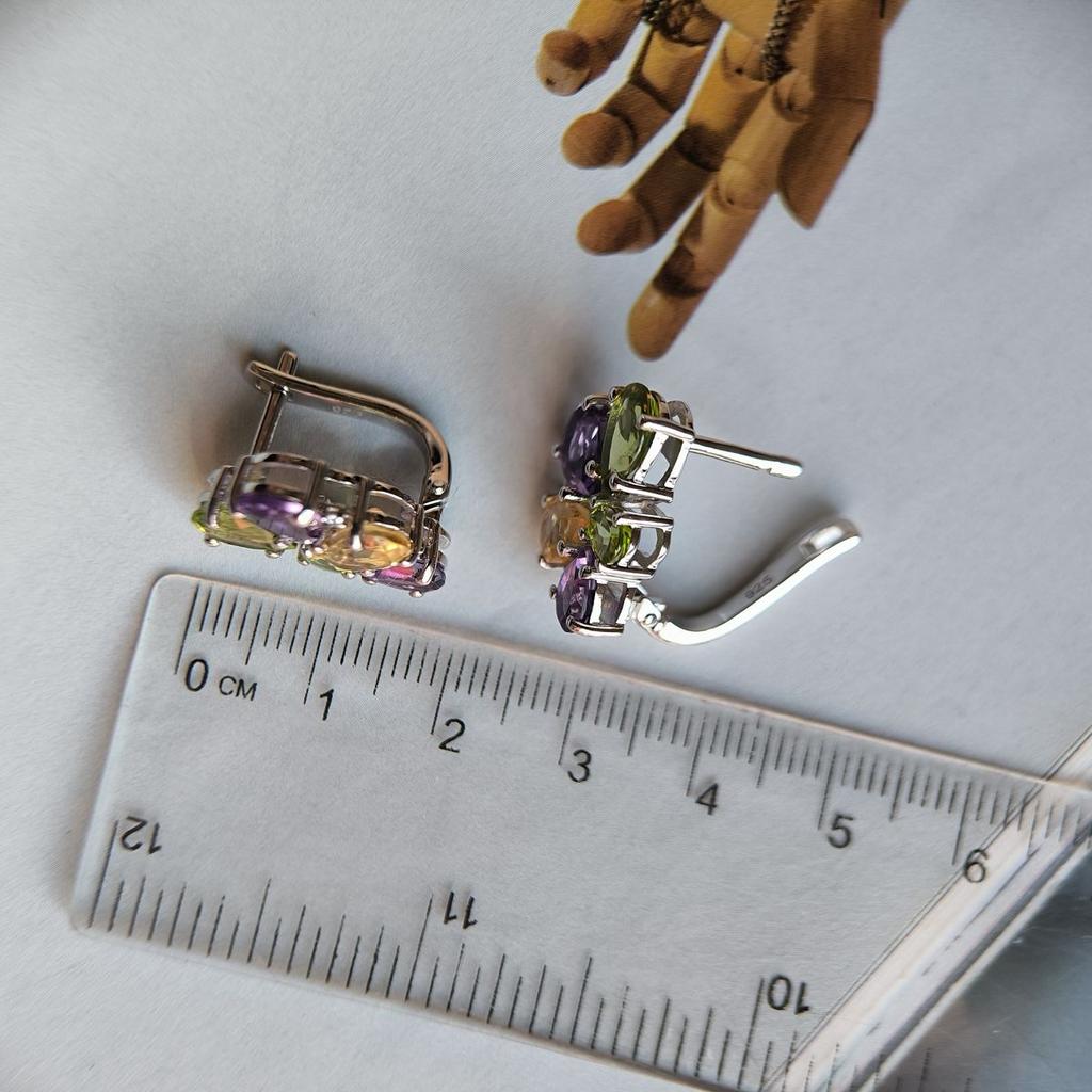 Серебряные серьги с натуральным аметистом, хризолітом, цитрином (2183327)