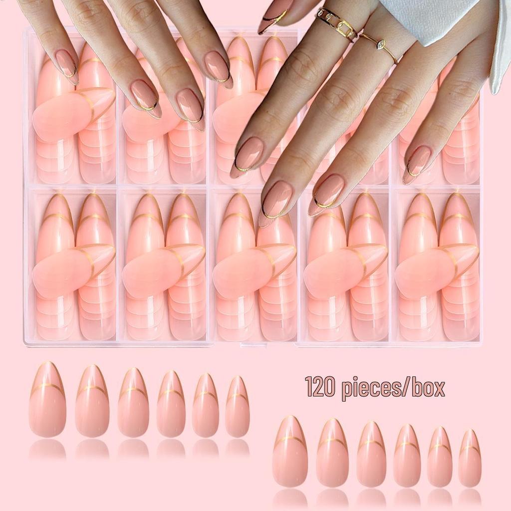 120-Piece Press-On Nails Set: Elegant French Nude Manicure with Easy-Remove Design