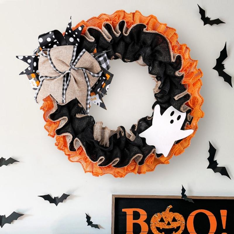 Halloween Holiday Wreath Hanging Ornaments Artificial Wreath for Front Door Farmhouses Garden Yard Halloween Decorations