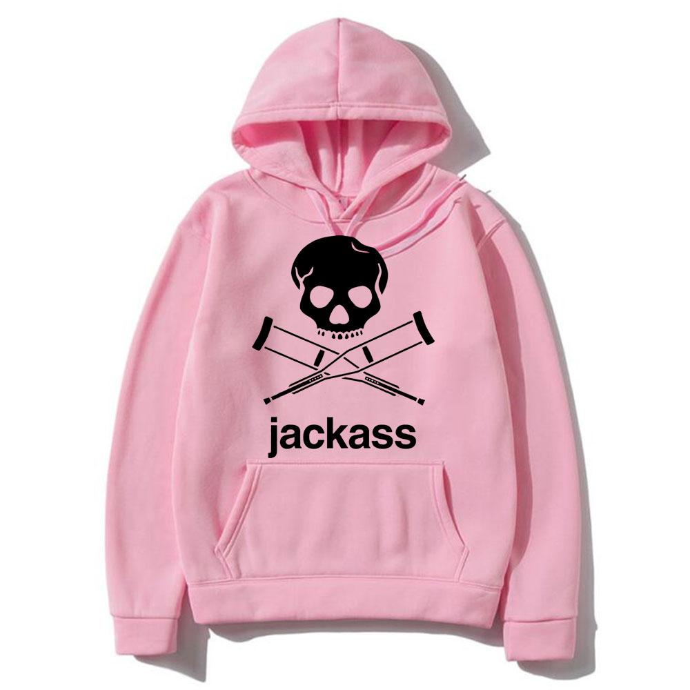 Černá mikina s potiskem loga Jackass Streetwear Oversized Ležérní mikina Módní Unisex Vintage Volné mikiny