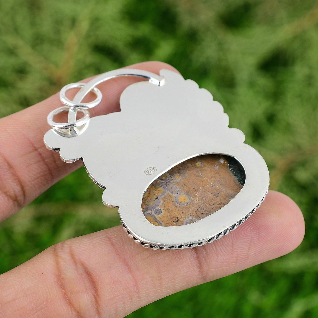 Oval Ocean Jasper Stone Mother Birthday New Pendant Jewelry 925 Sterling Silver