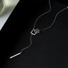 Trendy Geometric Square Tassel Long Necklace in Electroplated Sterling Silver
