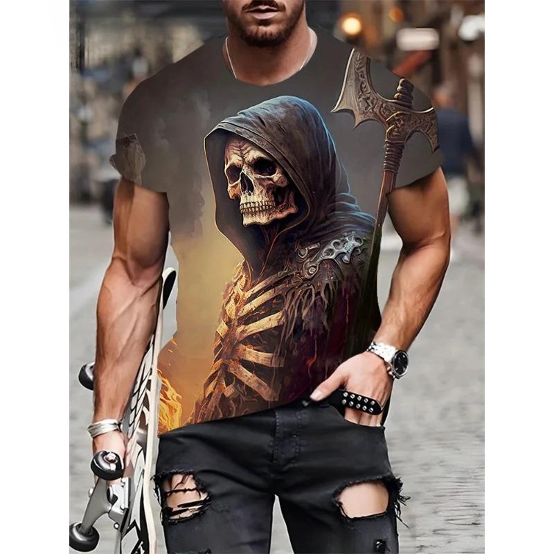 

Чоловіча футболка з принтом жахів і черепом, 3D-принт, вінтажна футболка з круглим вирізом і короткими рукавами. Модні футболки великого розміру. Чоловічий літній вуличний одяг 6XL