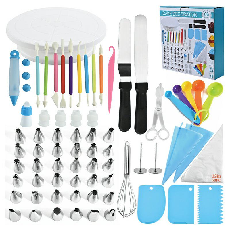 66-Piece Cake Turntable & Decorating Set: Piping Bags, Tips, Decorating Pens & Tools