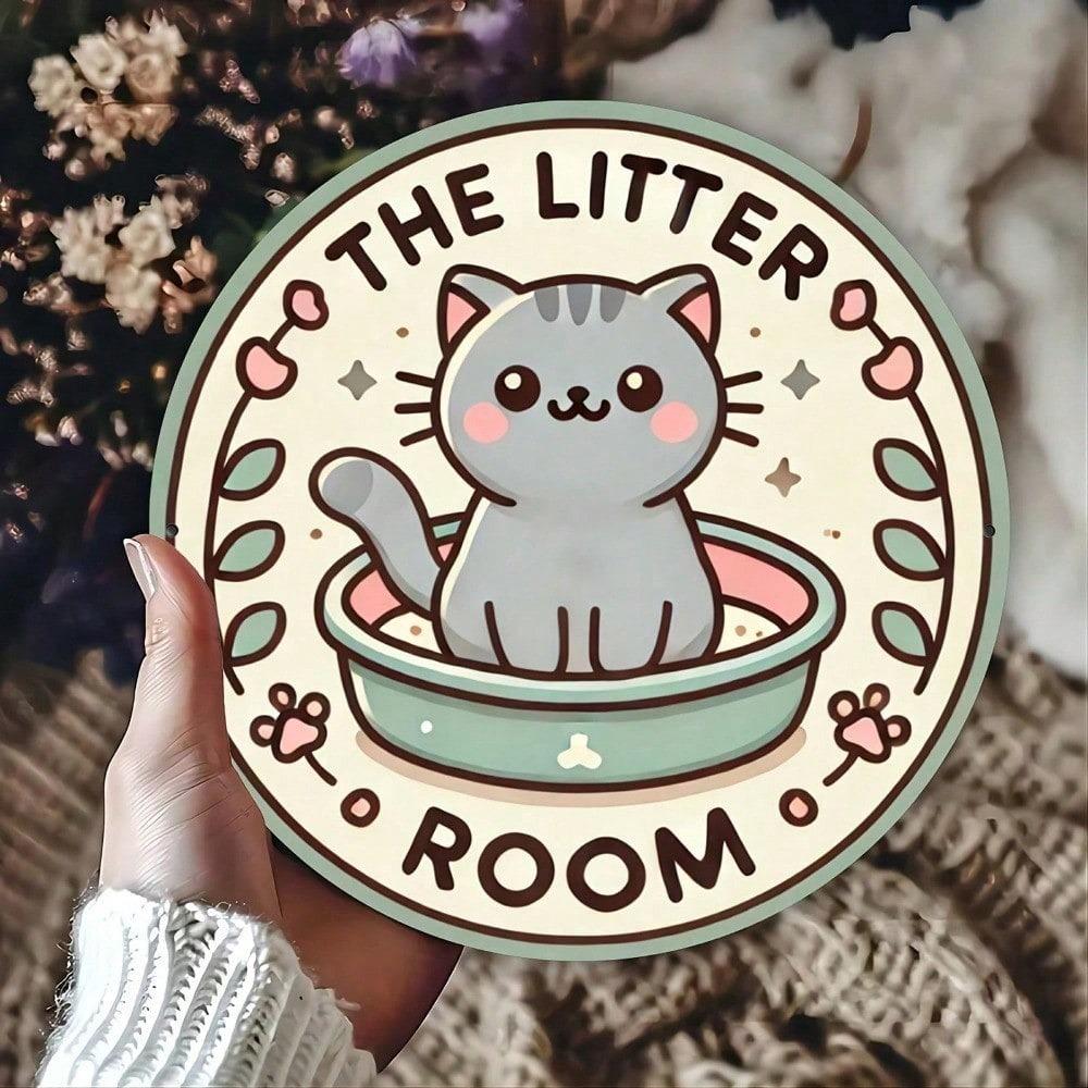 The Litter Room Cat Metal Sign Round 7.8x7.8 Inch Vintage Wall Decor for Bar Cafe Garage