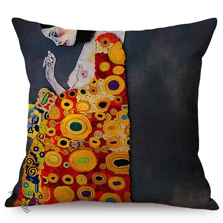 Vienna Impressionism Painter Gustav Klimt Golden Kiss Oil Painting Art Luxury Decoration Pillow Case Abstract Art Cushion Cover Peach skin 18*18(CM)-1Pcs