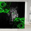 Cheetah Print Shower Curtain, African Leopard Animal Design, Red Floral Black Waterproof Panel With Hooks