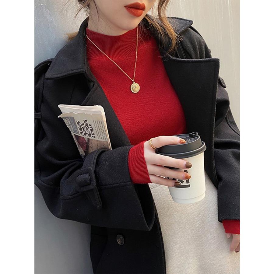 Sweater Women Solid Autumn Winter Mid Neck Basic Pullover Soft Half High Collar Long Sleeve Knit Pullovers Tops