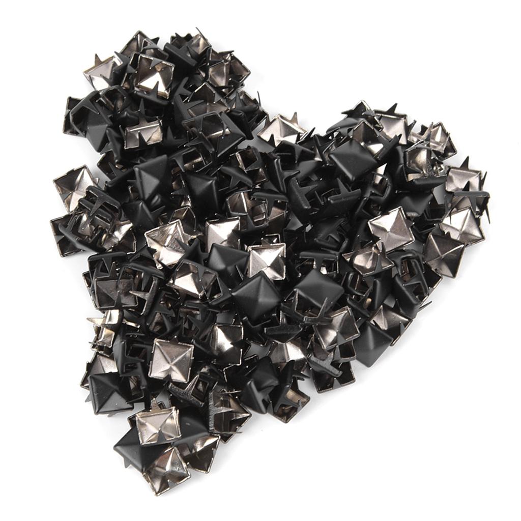 200Pcs Square Rivets Metal Stylish DIY Shoes Bags Hats Decoration Accessories 9mmMatte Black