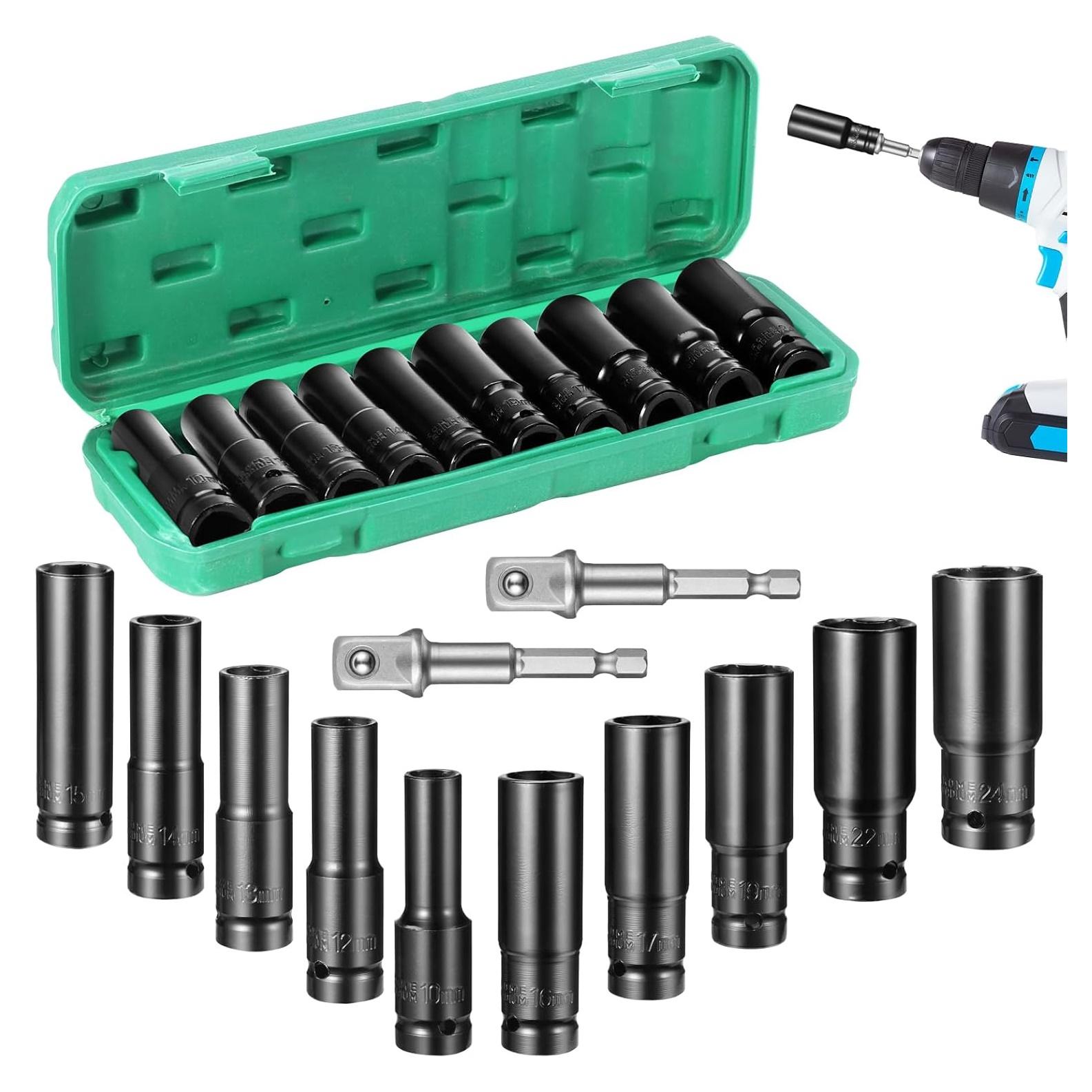 

Pneumatic Small Air Cannon Extended Sleeve 10-piece set, Electric Wrench Socket Head Steel Socket Adapter Extended Hex Socket зелёный