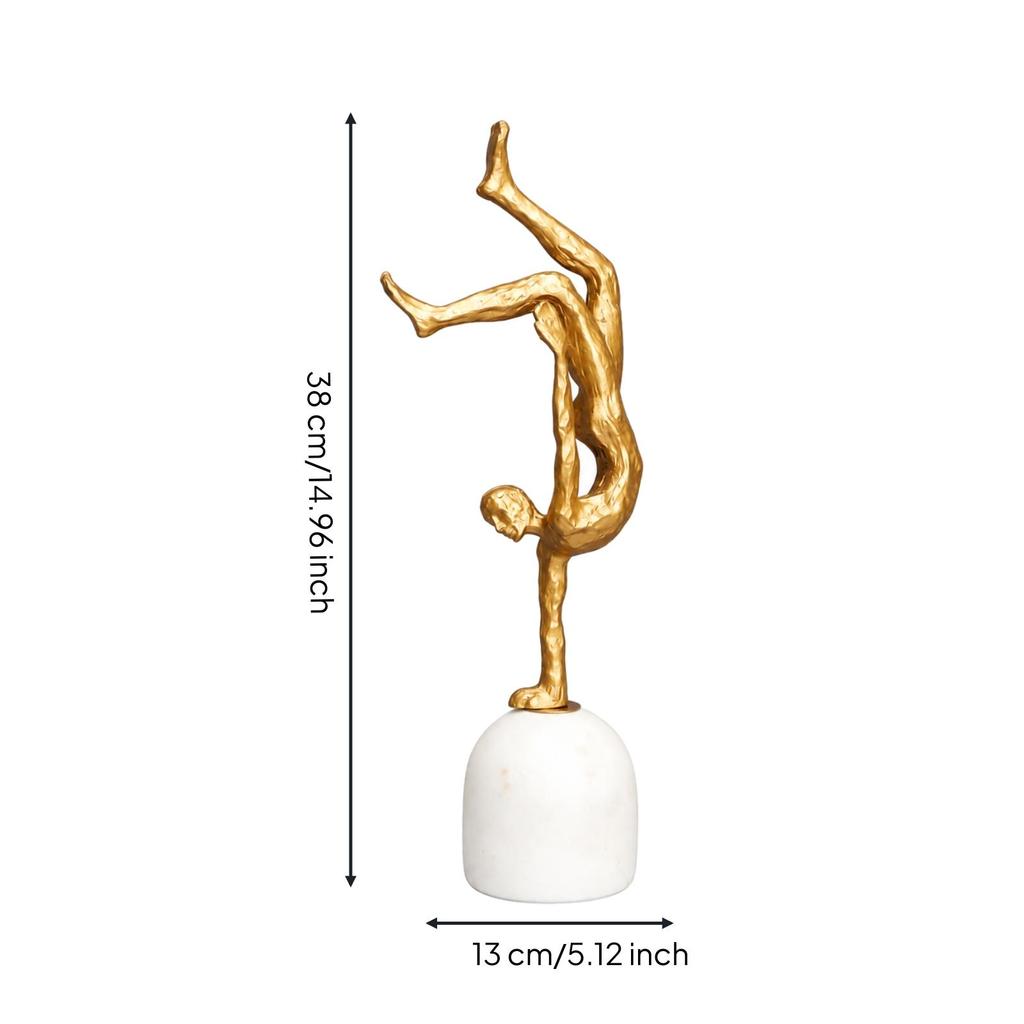 Inverted Pose Human Sculpture Metal Finish with White Pedestal