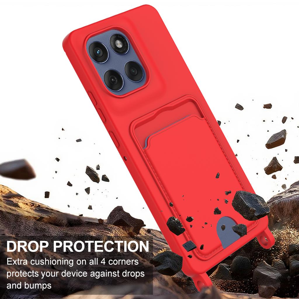 Pro Motorola Moto G Stylus 5G (2025)/Pouzdro Motorola Edge 60 Stylus 5G z tekutého silikonu Zadní kryt telefonu s držákem na karty a krátkým popruhem