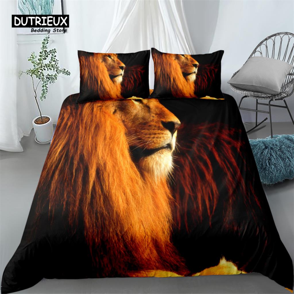 Sunset Tiger 3d Duvet Cover Set, Fashion Bedding Set, Soft Comfortable Breathable Duvet Cover, For Bedroom Guest Room Decor