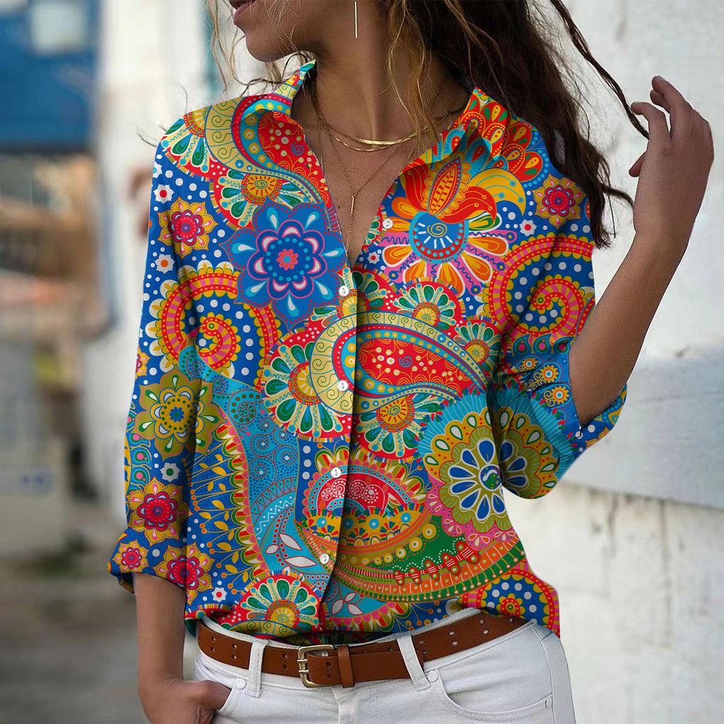 Cashew Print Frauen Bluse Frühling Herbst Femme Büro Dame Button Up Turn Down Kragen Shirts
