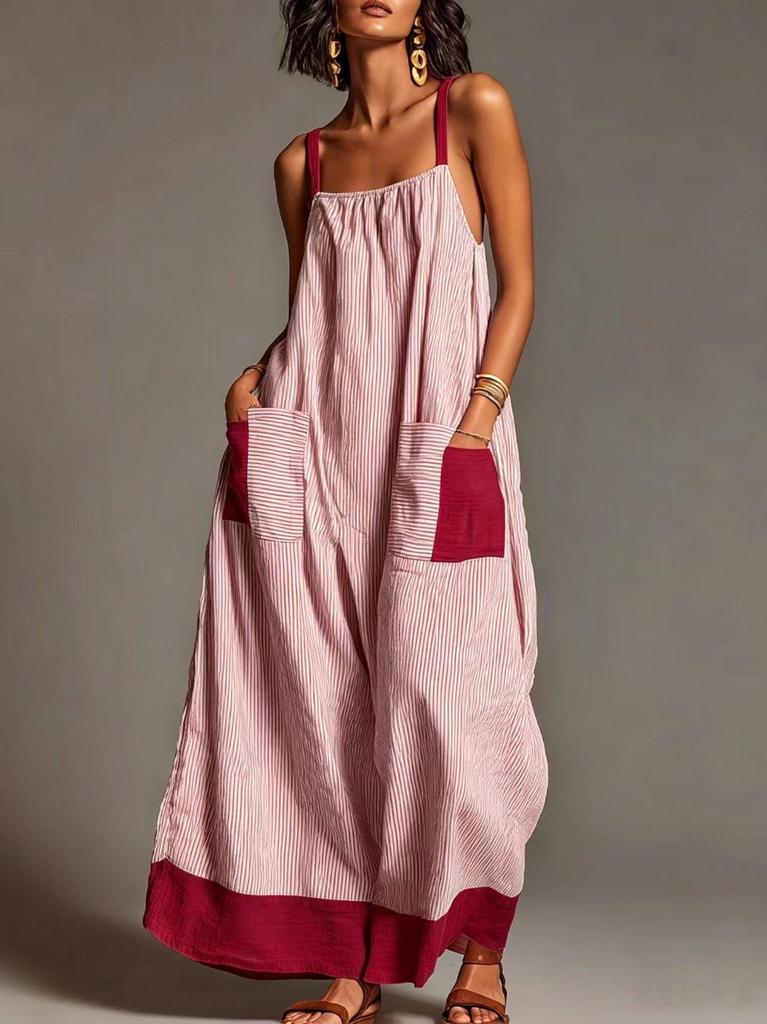Abito Canotta Elegante a Righe Incrociate Estivo 2026 per Donna – Abbigliamento da Resort Europeo e Americano