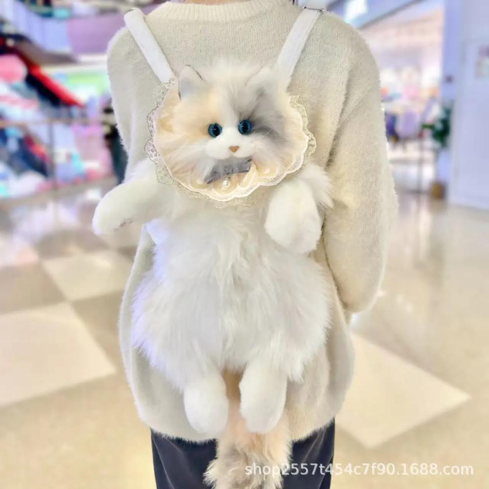 Rucsac Nou Super Realist cu Trei Flori Pisică, Lucrat Manual, Drăguț, Păpușă de Pluș Pisică, Geantă de Cumpărături, Depozitare de Călătorie, Geantă de Machiaj, Cadou