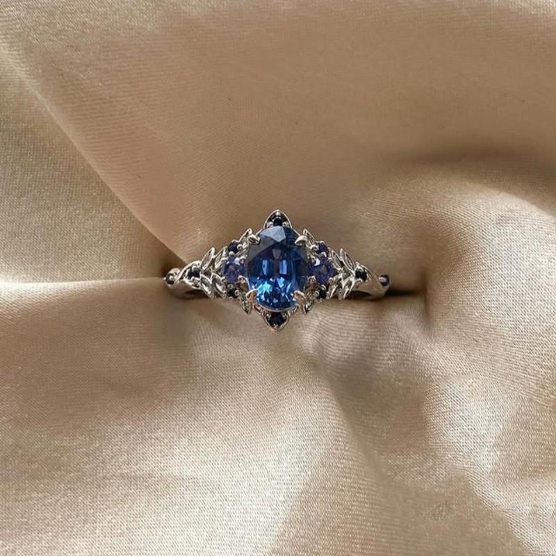 Yun Miao Elegant Deep Blue Zircon Marquise French Women's Ring