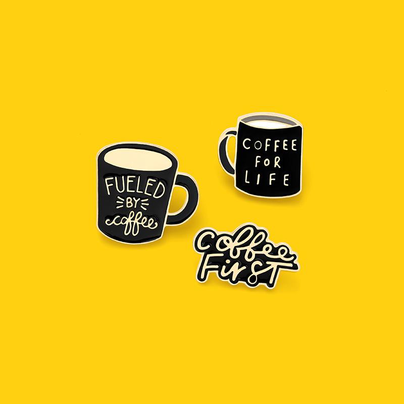 Artistic Cartoon Design Coffee For Life Mug With Durable Geometric Alloy Pin Ideal For Everyday Use
