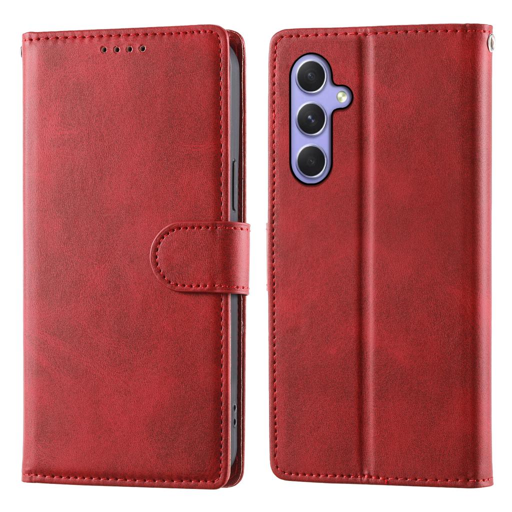 For Samsung Galaxy A55 5G Case Stand Wallet Calf Texture PU Leather Flip Phone Cover with Wrist Strap