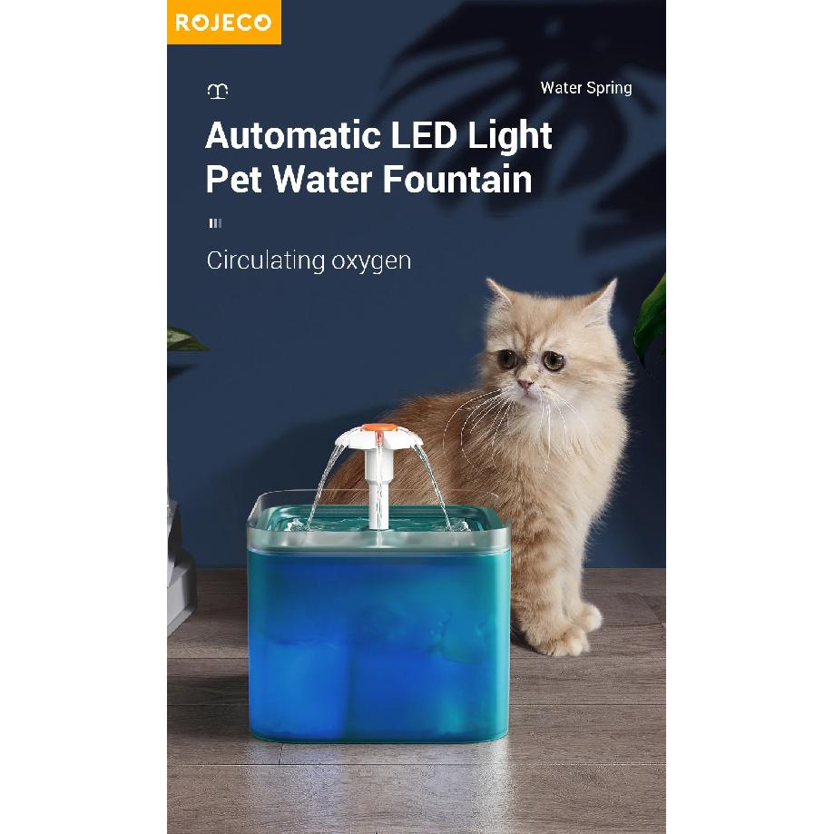 ROJECO Cat Water Fountain Filter LED Automatic Pet Water Dispenser For Cat Accessories Auto Drinker for Cats Drinking Fountain