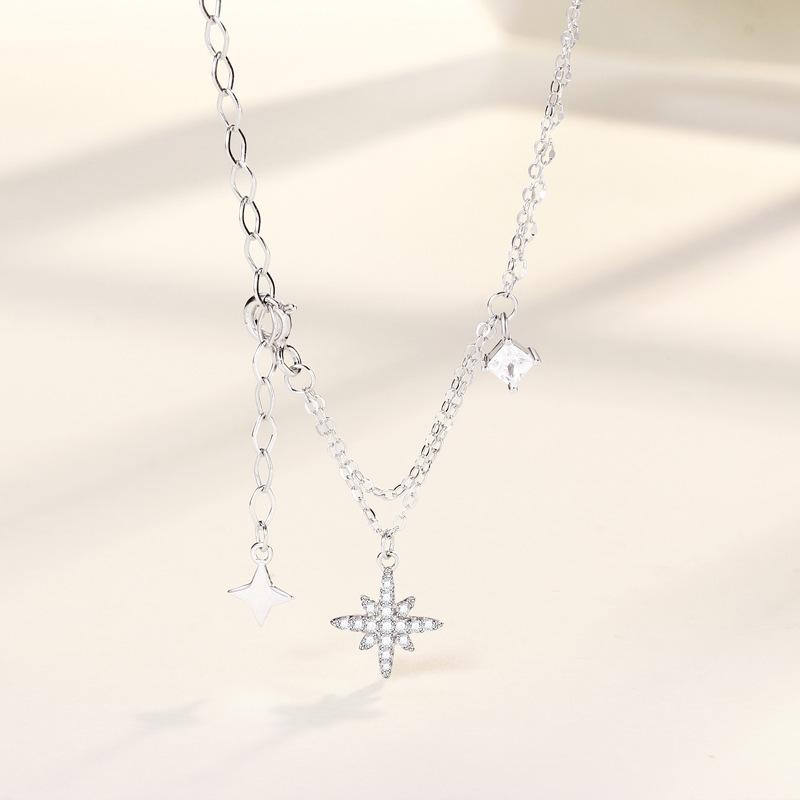 Flash Diamond Hexagram Necklace Niche High-End Ins Temperament Fringed Double-Layer Collarbone Chain Women'S Accessories Quality