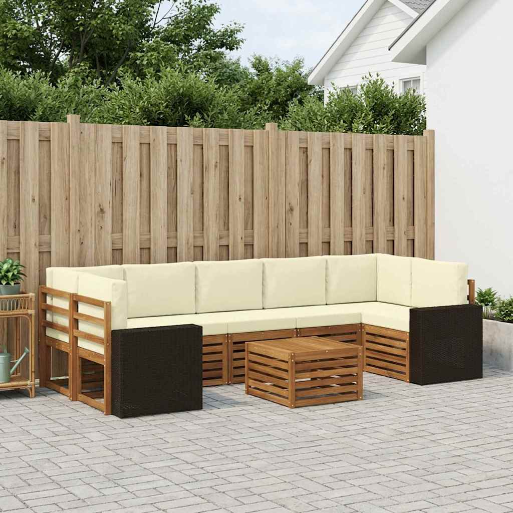 Outdoor Sofa Set 8 pcs Natural and Cream Solid Acacia Wood