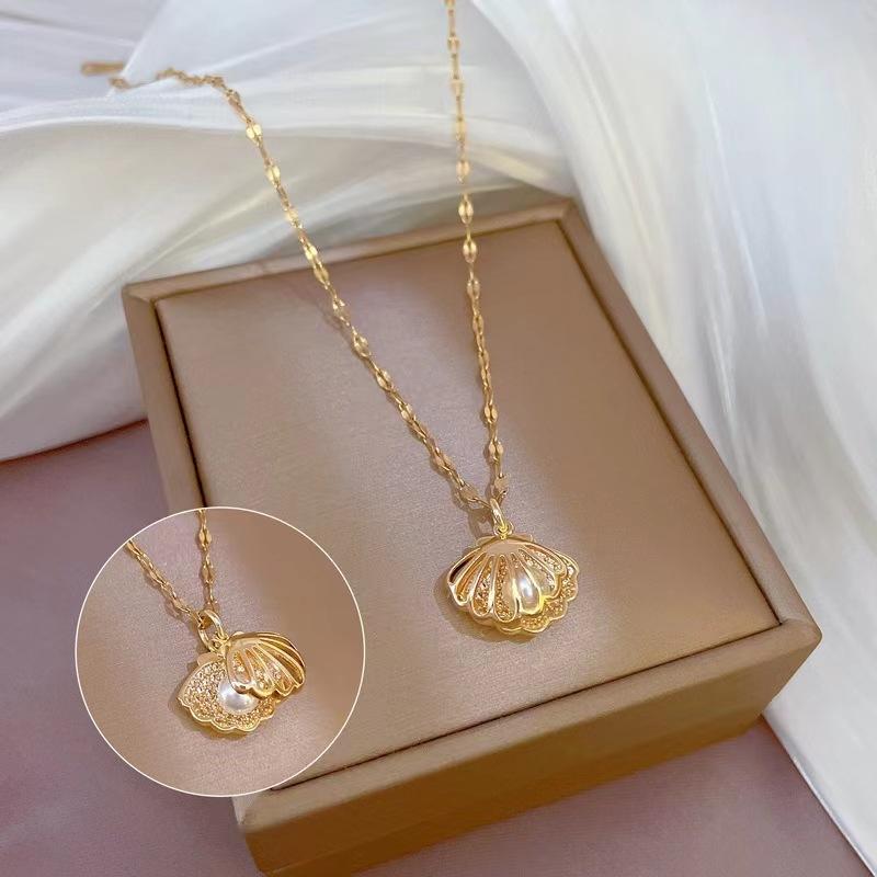 Empty Shell Pearl Necklace Gold Collarbone Chain Cross Chain Pendant Female