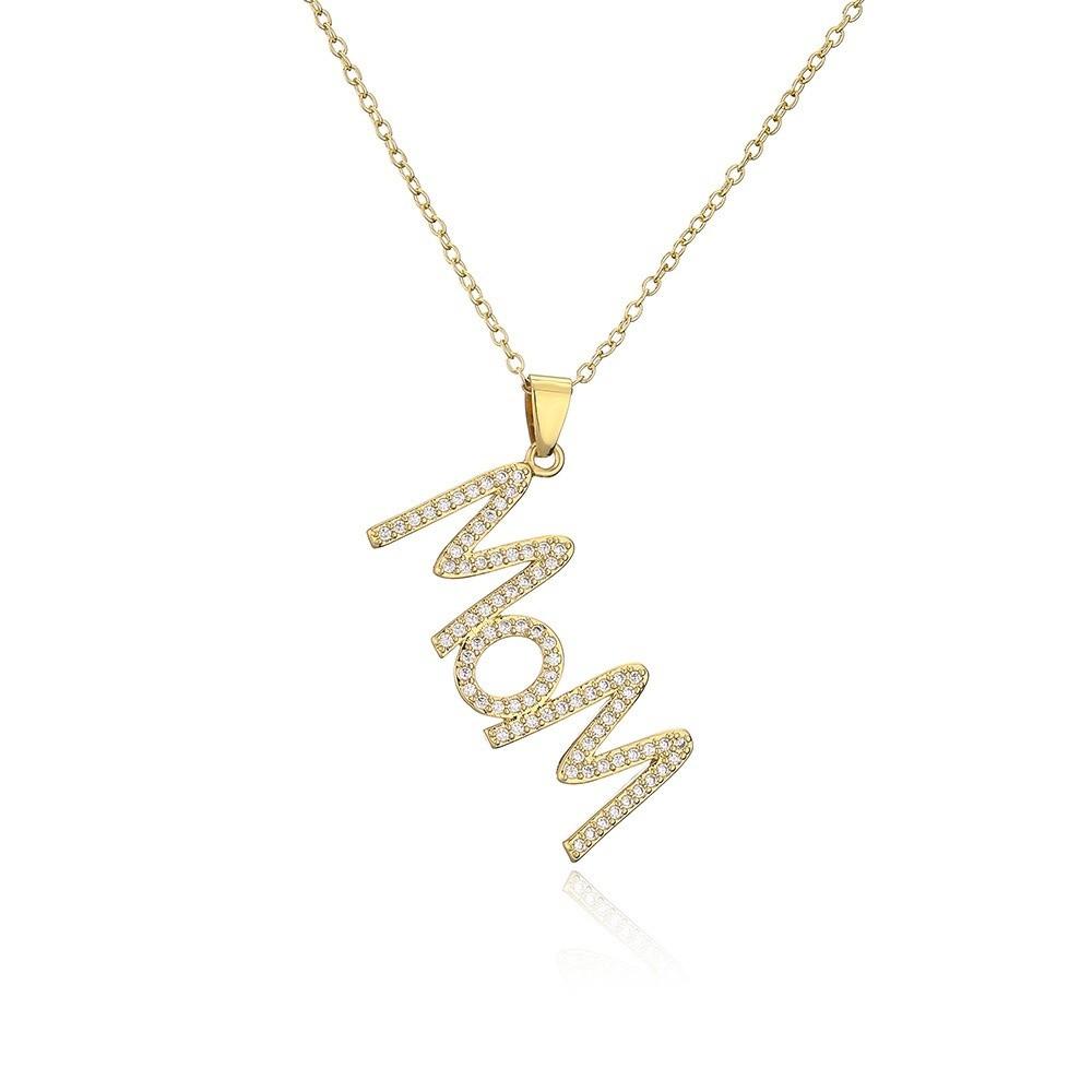 Aesthetic MOM Necklace Jewelry Gift for Mother's Day Trendy Zircon Letter Clavicle Chain Overlay