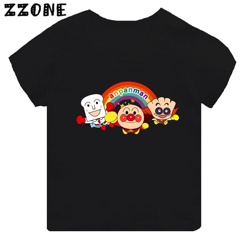 Anpanman och Baikinman Tryck Tecknad Barn T-shirt Roliga Flickkläder Baby Pojkar Svart Kortärmad T-shirt Barn Toppar,TH5254