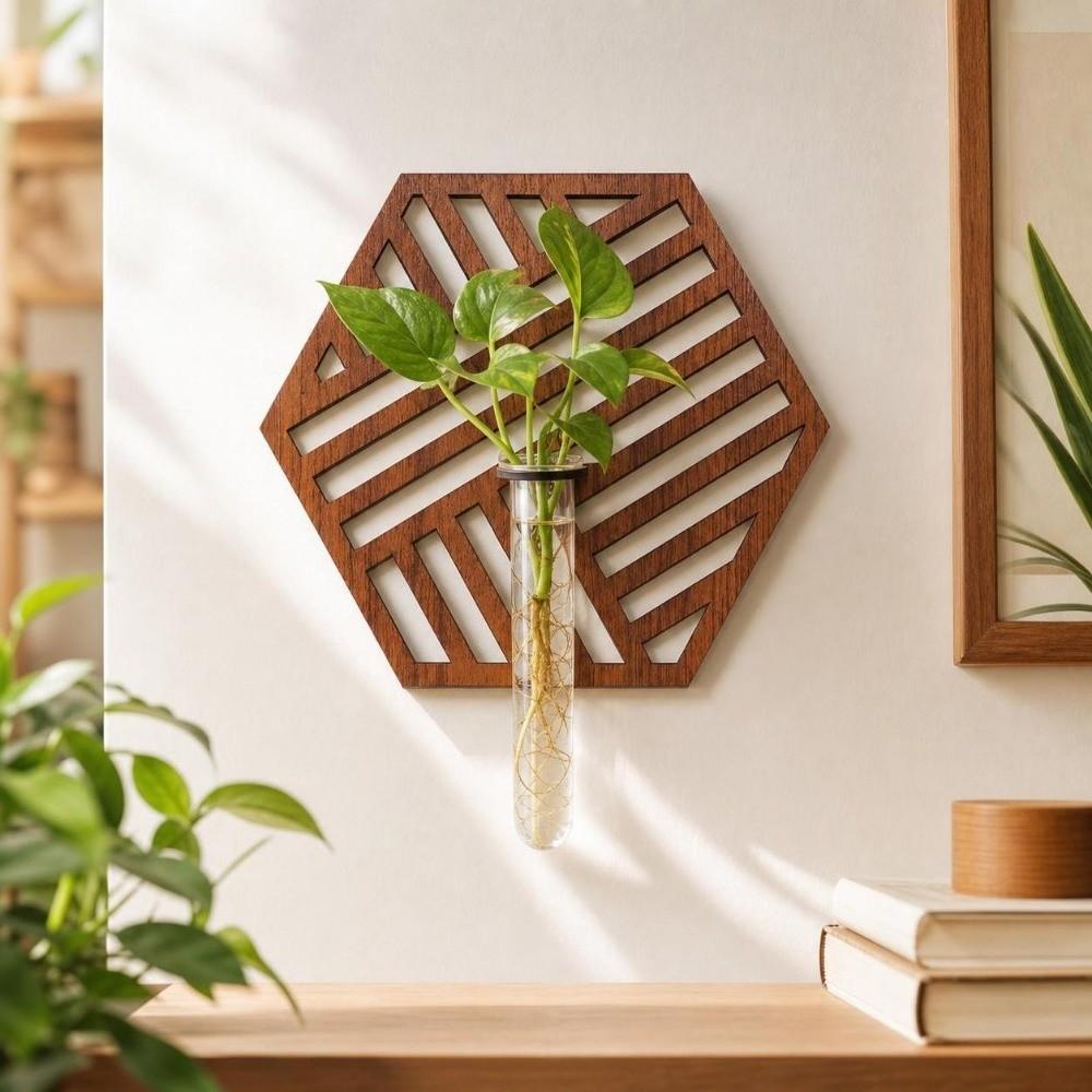 Home Ornaments Hydroponic Planter Shelf Wooden Flower Pot Flower Holder Wall Decoration Indoor Use