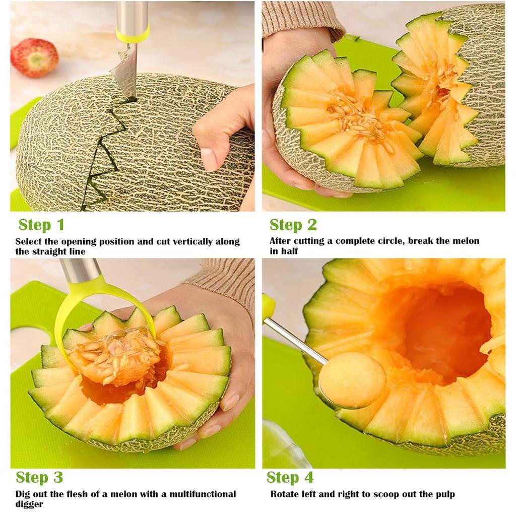 Watermelon Cutter Slicer with Melon Baller Scoop Set, Fruit Scooper Knife for Dig Pulp Separator, Watermelon Knife Fruit Cutters Shapes
