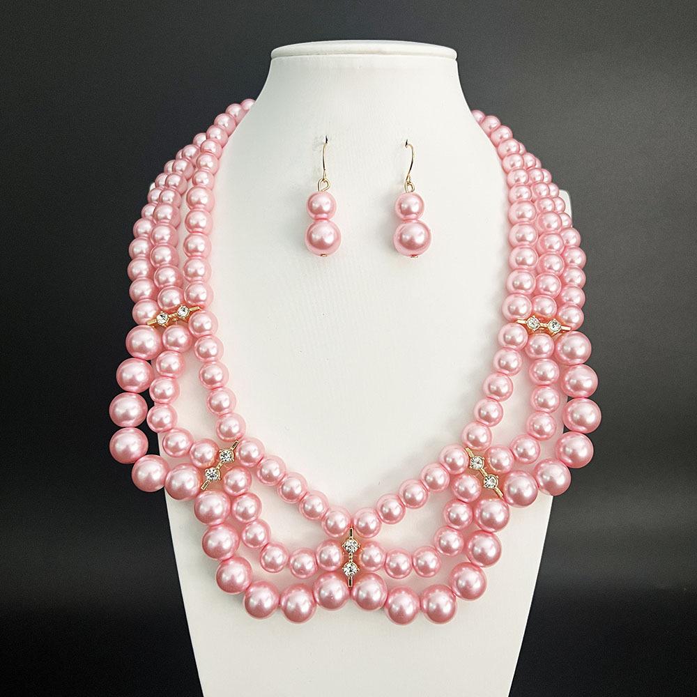 Versatile glass imitation pearl necklace, earrings, cover chain, small fragrant style, court retro temperament, high-end accessories for women