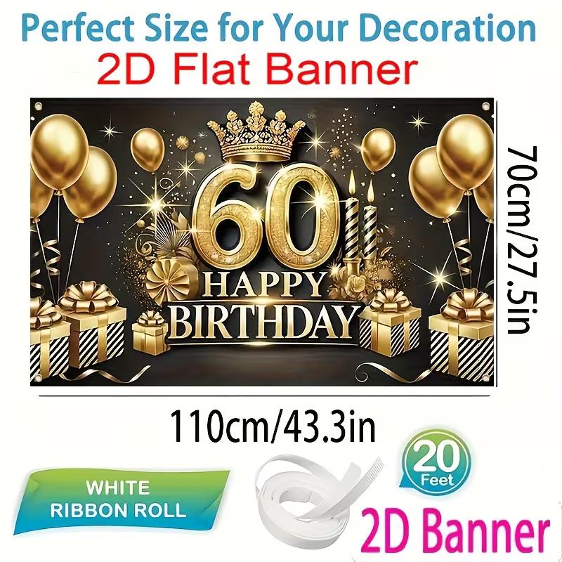 

2D 60th Happy Birthday Photography Backdrop Featuring Gold 60 , Crown & Balloons Banner 47.2x31.5inch/120*80cm