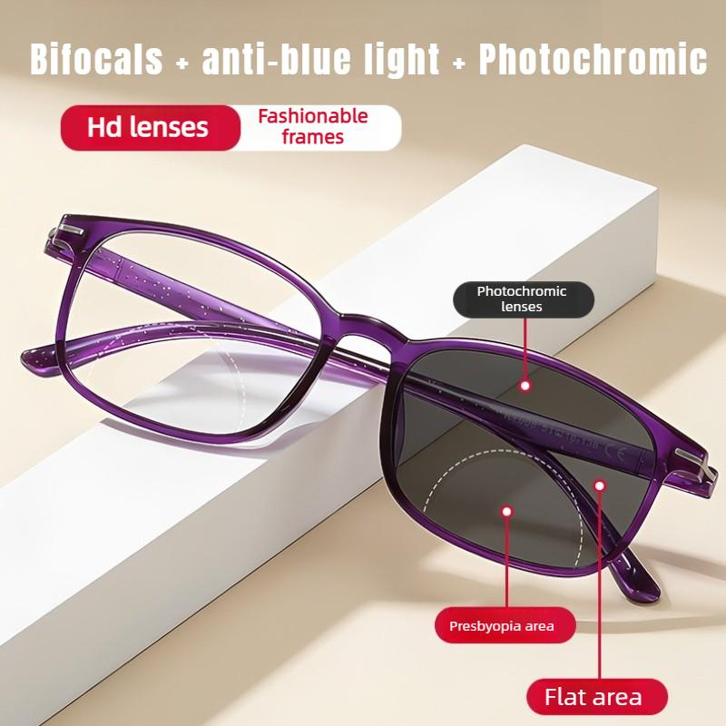 Unisex Photochromic Bifocal Reading Glasses Ultra-Lightweight Blue Light-Blocking Presbyopia Glasses Outdoor Sports Goggles