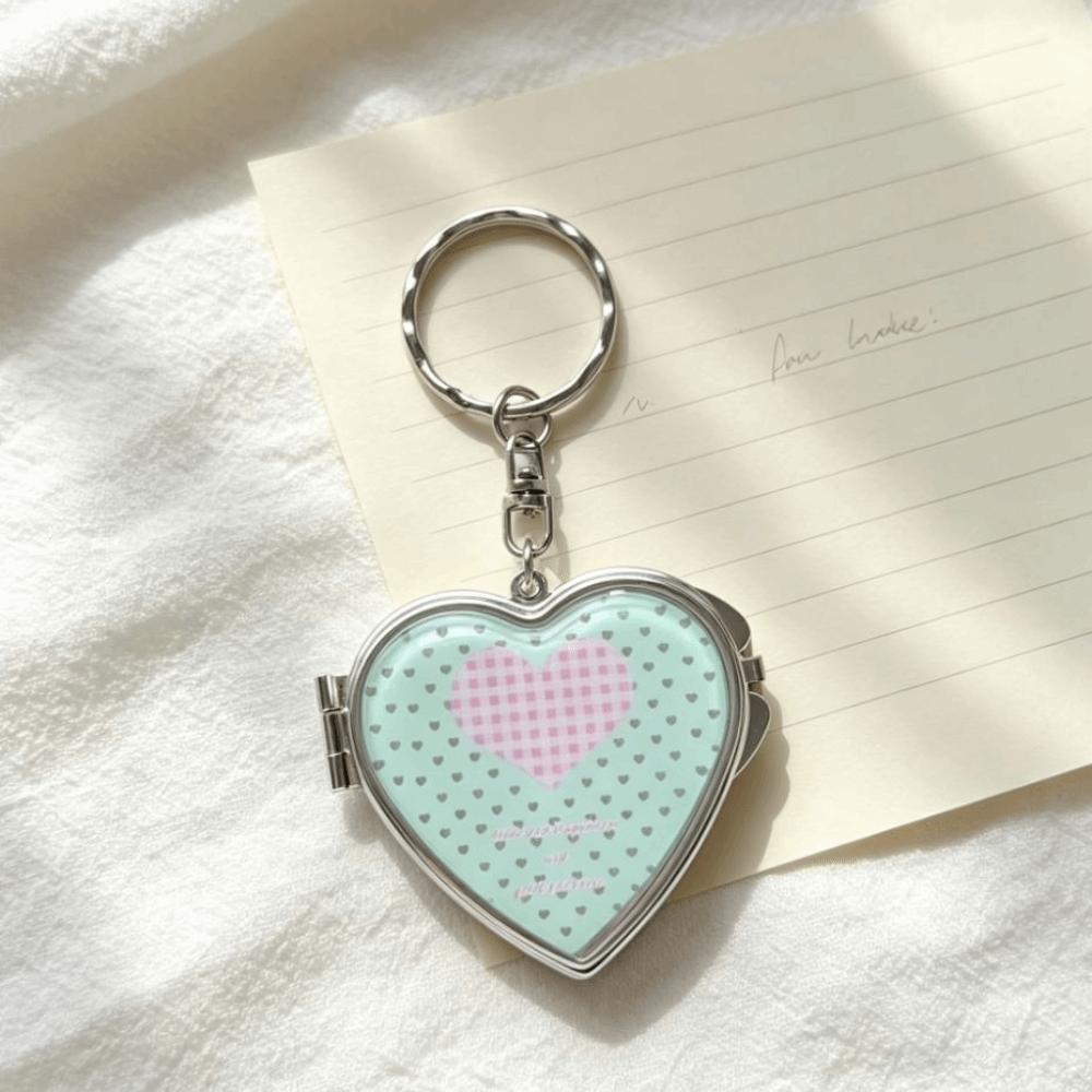 Heart Shaped Mirror Keychain Pastel Patterns Makeup Mirror Pendant Mirror Bag Pendant  Car Keychain