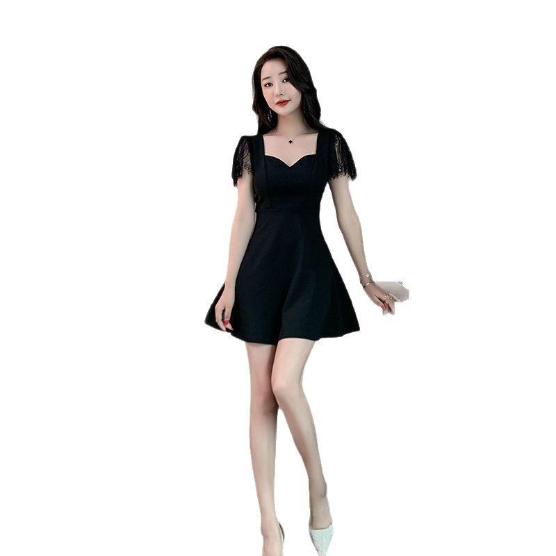 Women's sexy dress summer temperament deep V-neck low-cut waist thin a-word skirt foot bath technician work clothes