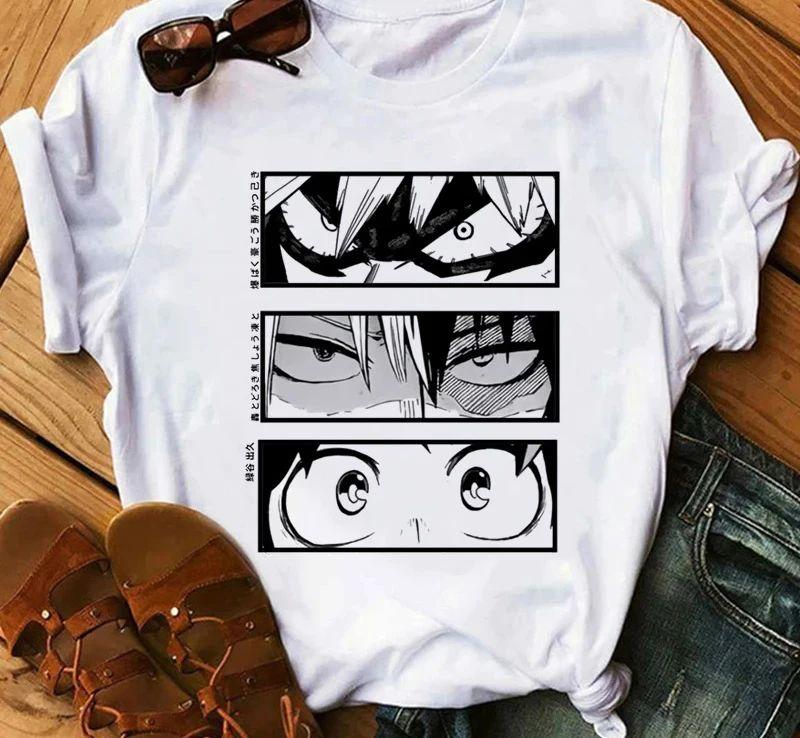 Japanese Anime My Hero Academia Graphic Fun Print T Shirt Fashion Women Retro Cotton T-shirt  Summer Loose Y2K Top T-Shirt